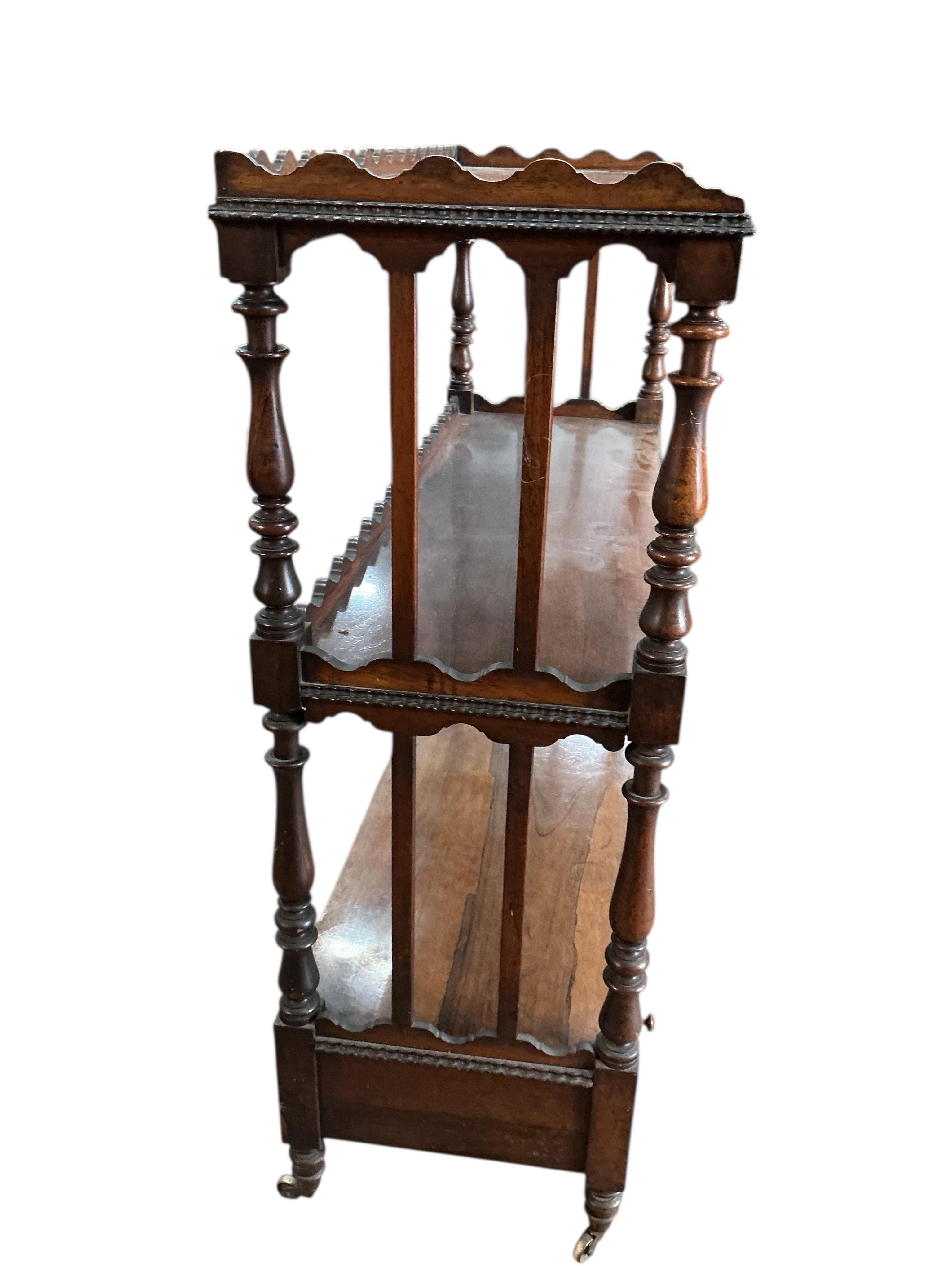 A Victorian Anglo-Dutch rosewood three tier buffet, width 114cm, depth 39cm, height 114cm